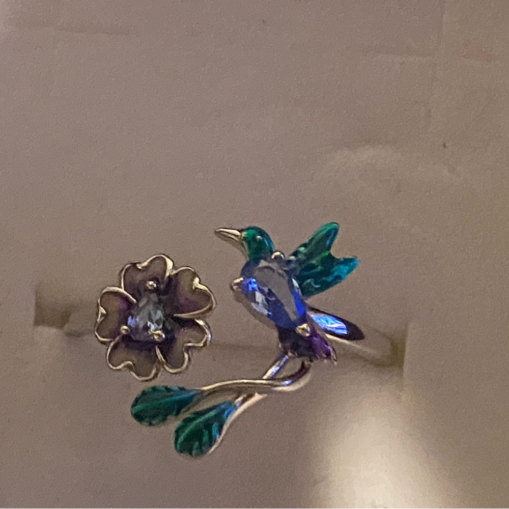 & Other Stories Silver and Green Hummingbird Ring